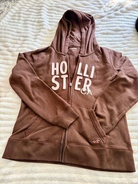 Hollister Brown Cozy Fleece Zip-Up Hoodie sz XL